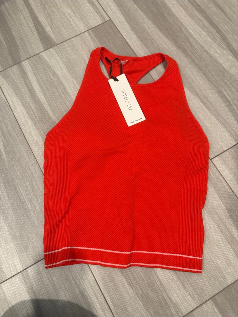 Calia Red Ribbed Racerback Tank with built-in bra